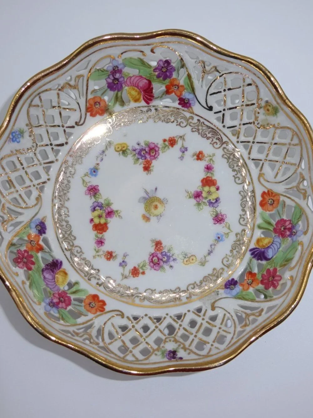 Vintage Schumann Arzberg Germany Reticulated Floral Porcelain Candy Dish 5